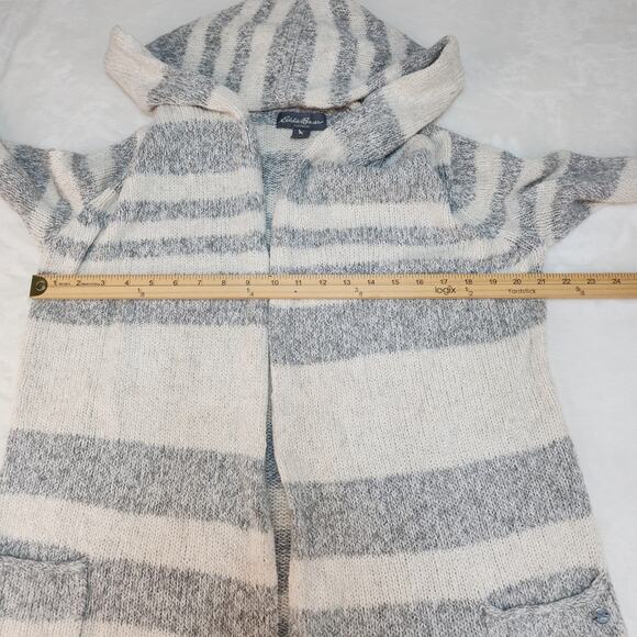 Eddie Bauer Sleepwear Sweater Womens XS S Hooded Cardigan Gray White Striped - Picture 10 of 13